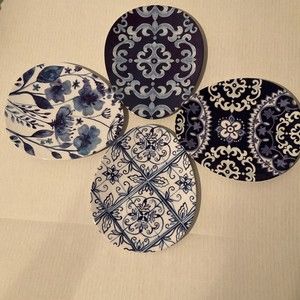 Rachel Rachel Roy Chinoiserie Blue White Melamine Egg Plates Set of 4 NEW
